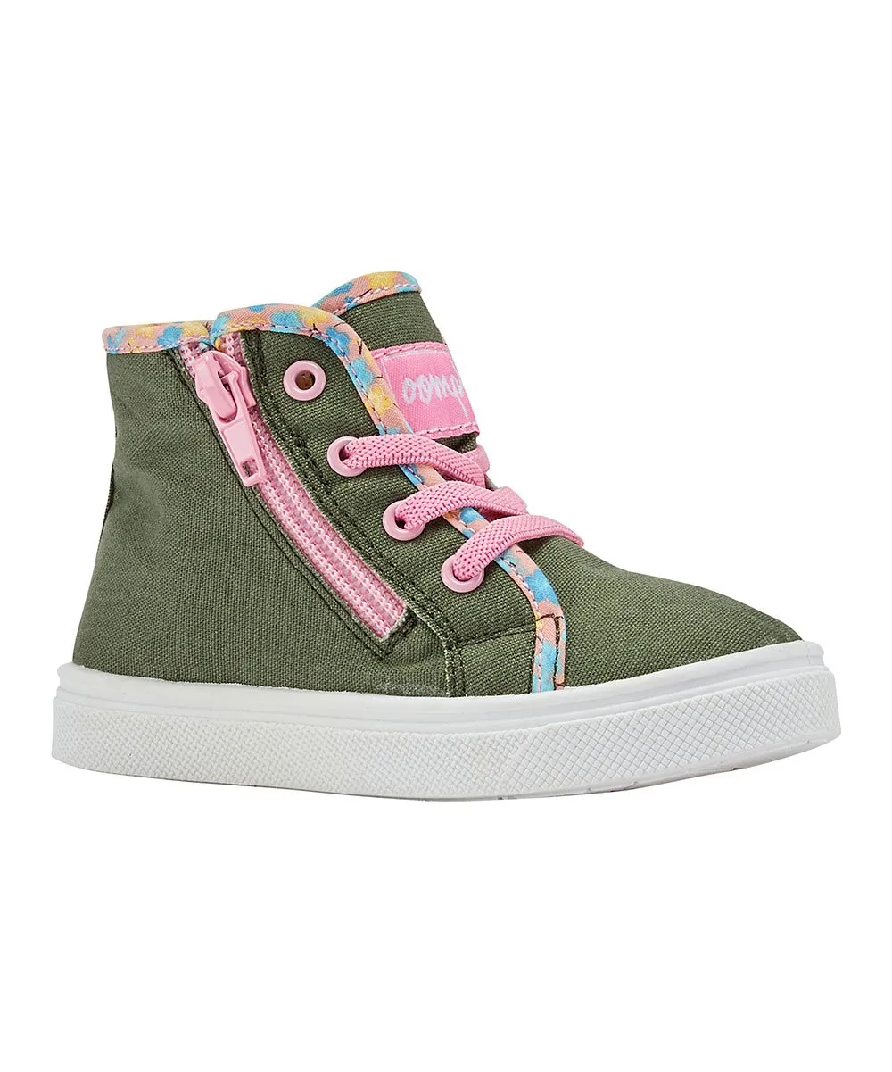 Olive & Pink Floral Skyelar Hi-Top Sneaker - Kids