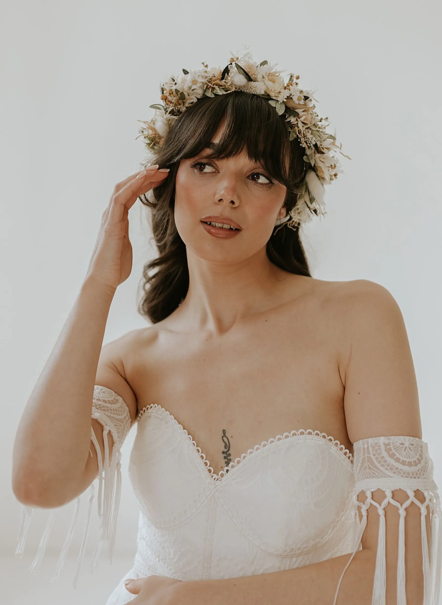 Olive Boho Dried Flower Crown Wedding Headband