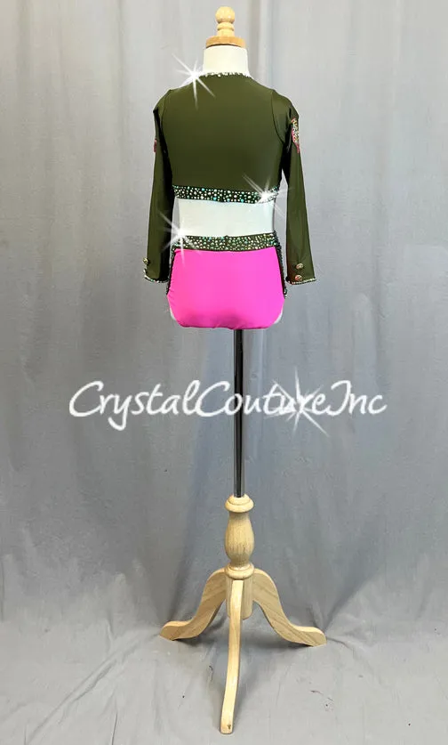 Olive Green and Neon Pink Soldier Two Piece - Rhinestones