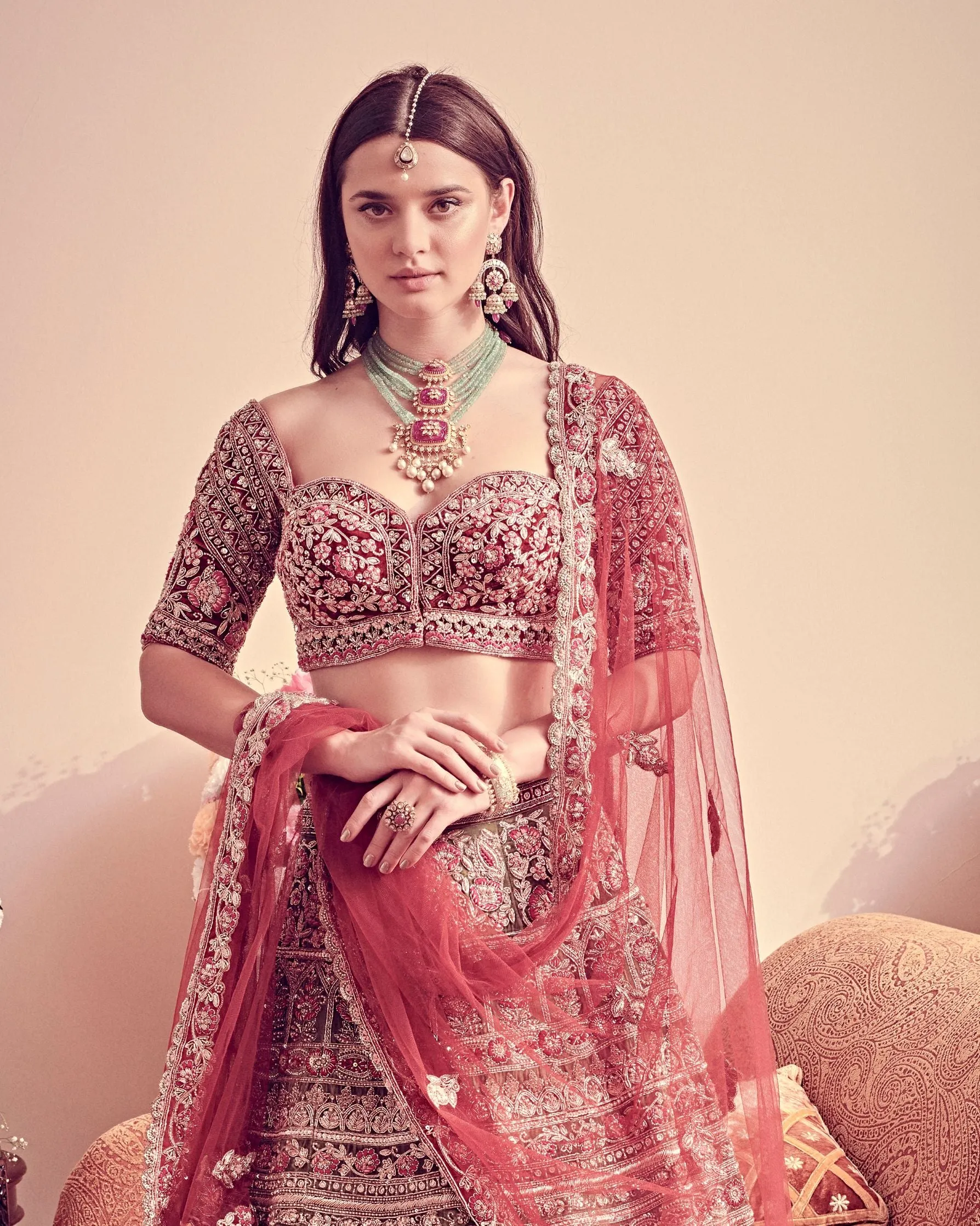 Olive Green Bridal Lehenga