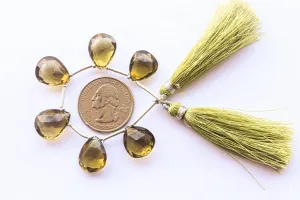 Olive Quartz Briolette Beads Pear Shape | 12x14mm to 13x15mm | 6 Pieces | Side Drill | Natural Gemstone | Beadsforyourjewellery