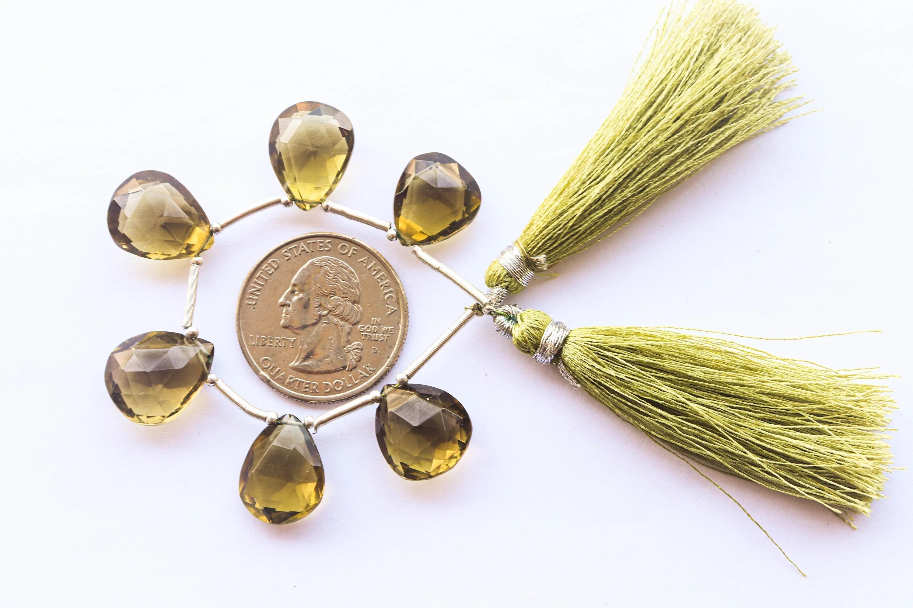 Olive Quartz Briolette Beads Pear Shape | 12x14mm to 13x15mm | 6 Pieces | Side Drill | Natural Gemstone | Beadsforyourjewellery