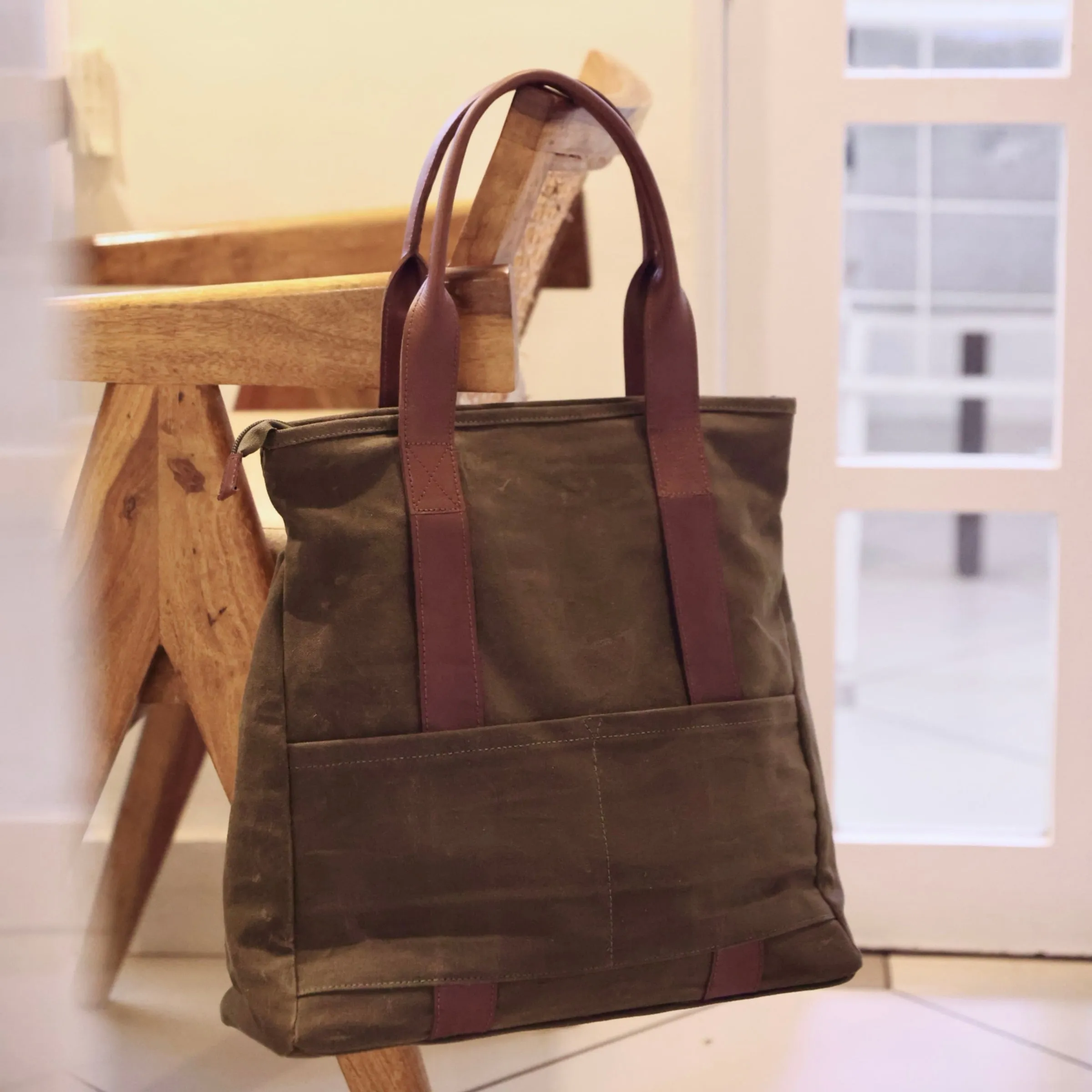 Olive Women Tote Bag | Waxed Canvas