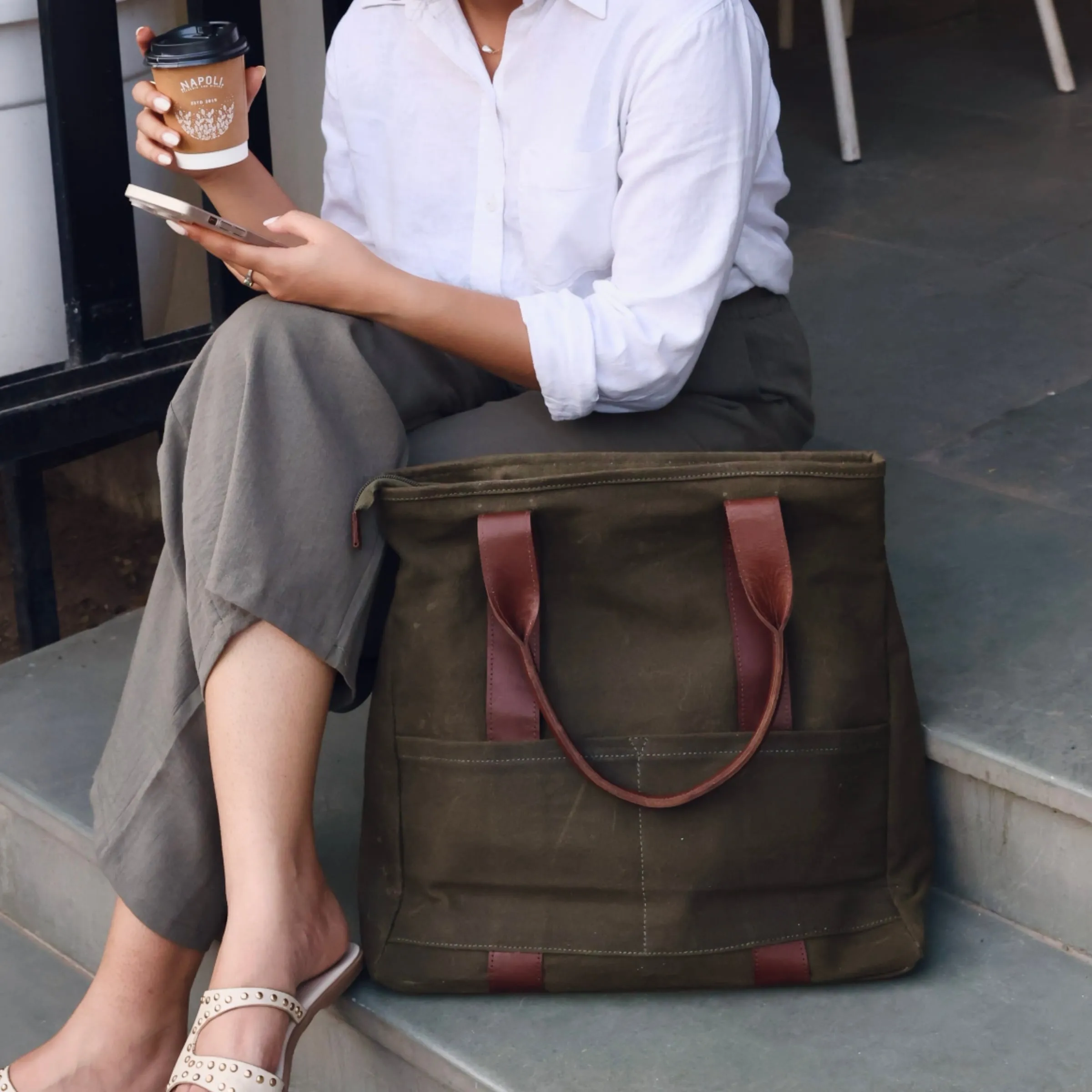 Olive Women Tote Bag | Waxed Canvas