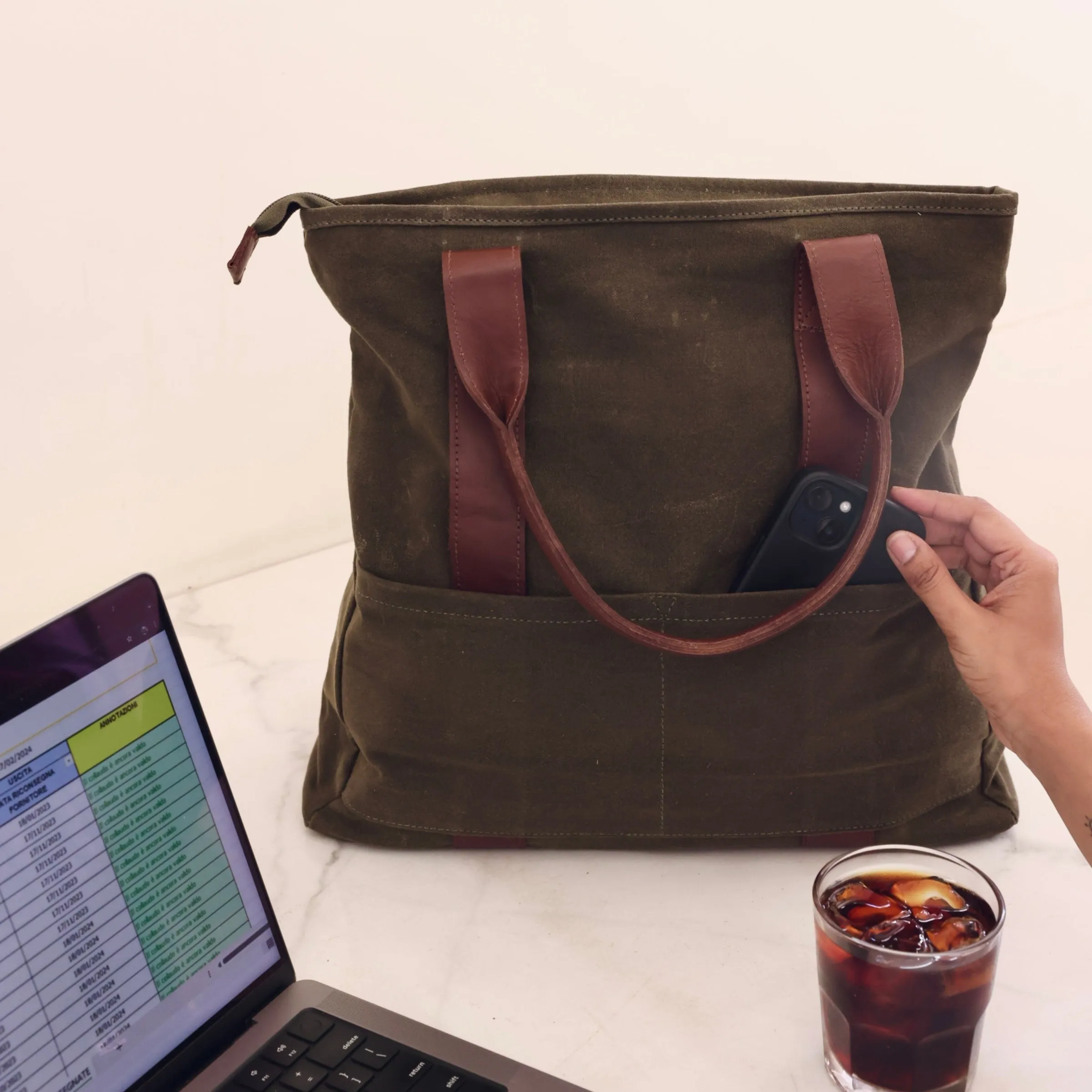 Olive Women Tote Bag | Waxed Canvas