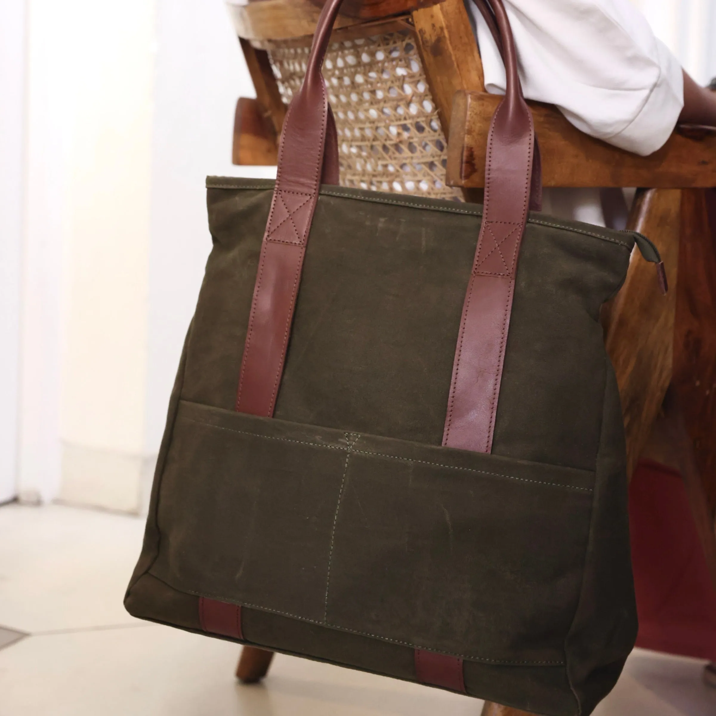 Olive Women Tote Bag | Waxed Canvas