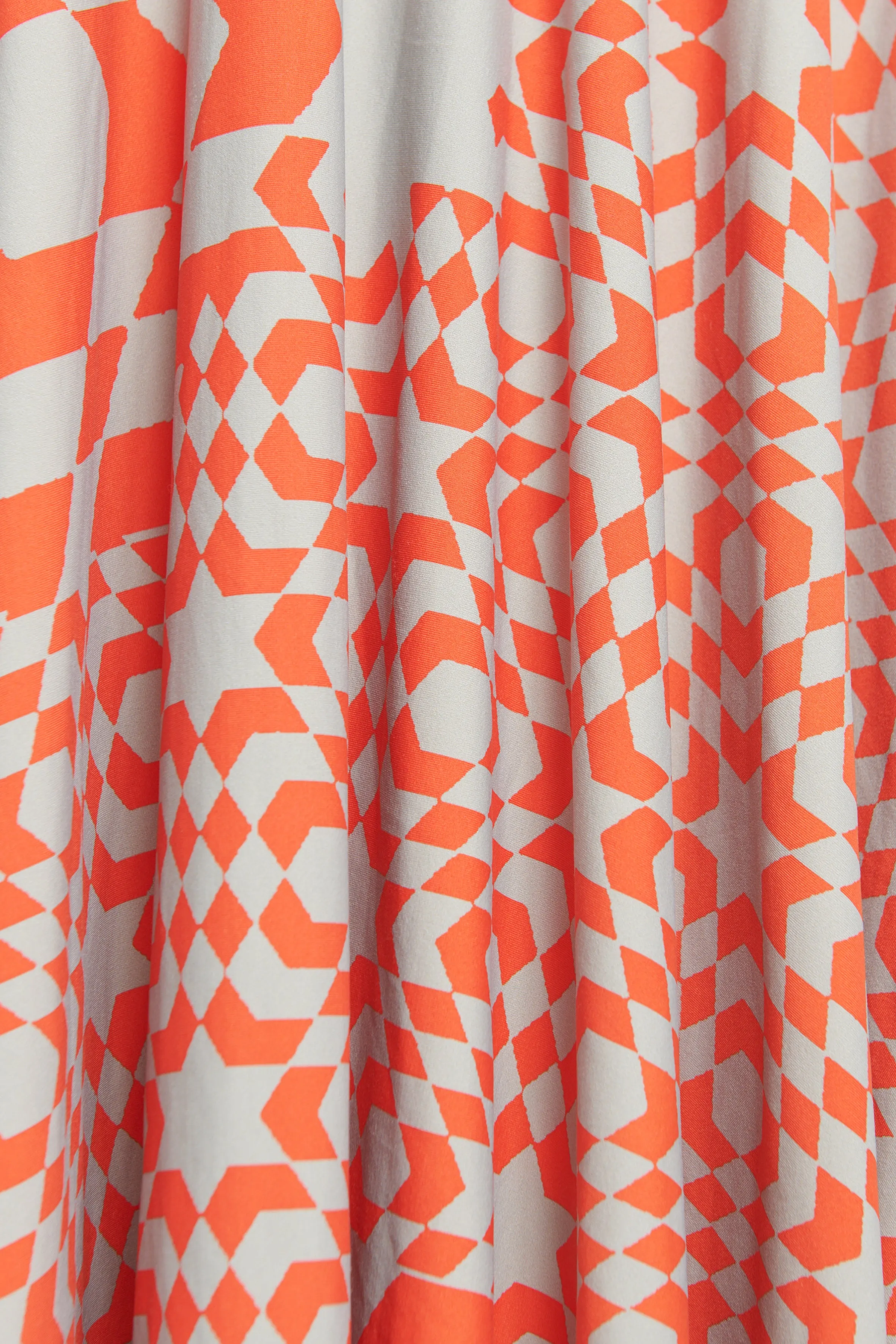 Orange and Grey Geometric Print Jersey Preowned Midi Dress