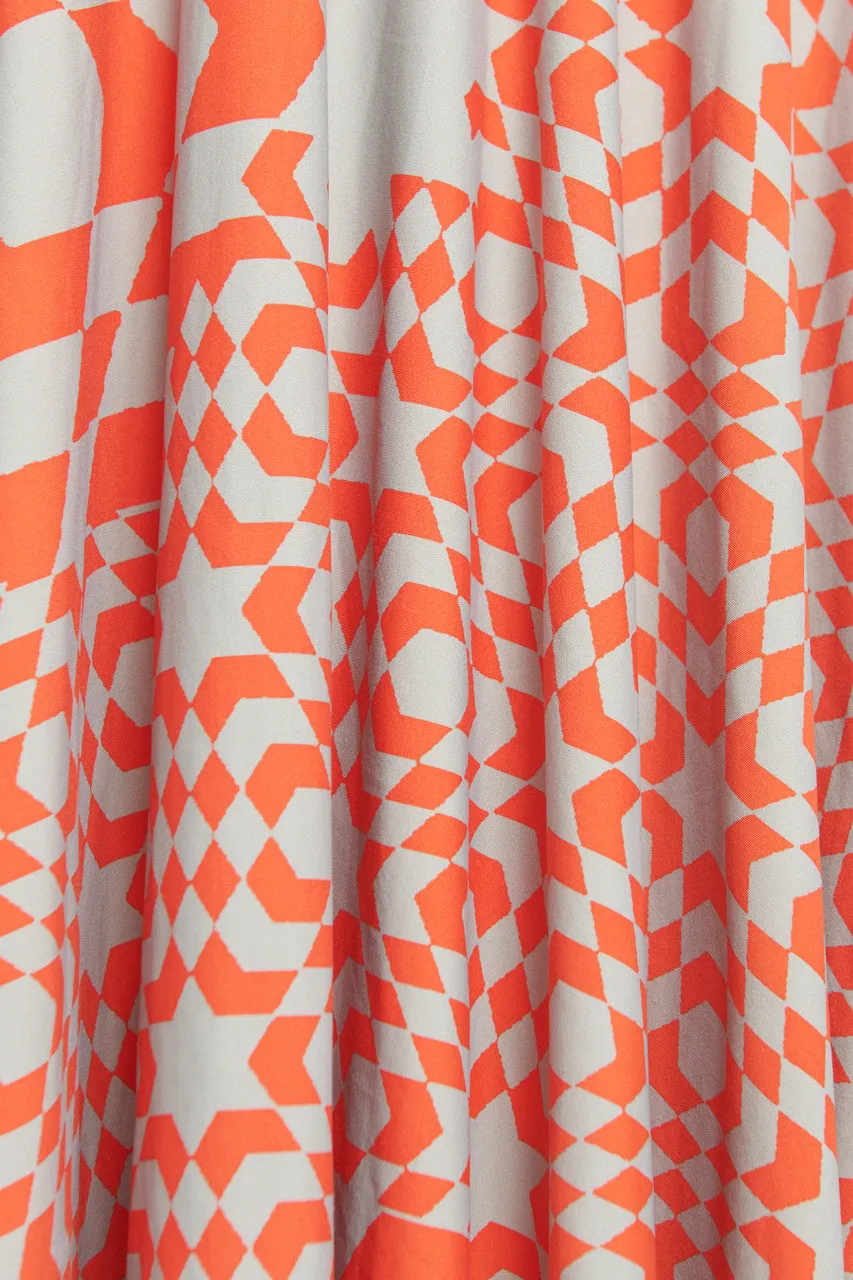 Orange and Grey Geometric Print Jersey Preowned Midi Dress