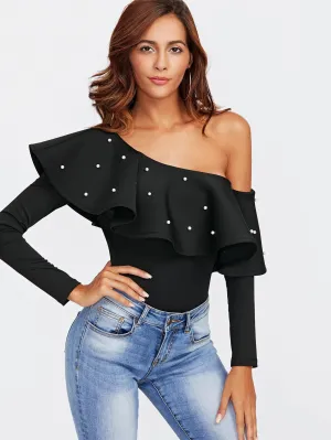 Pearl studded off the shoulder bodysuit
