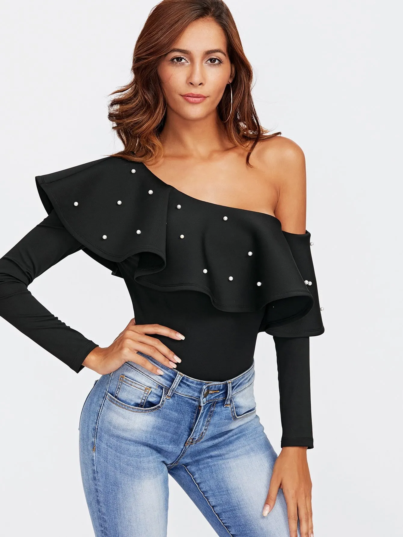 Pearl studded off the shoulder bodysuit