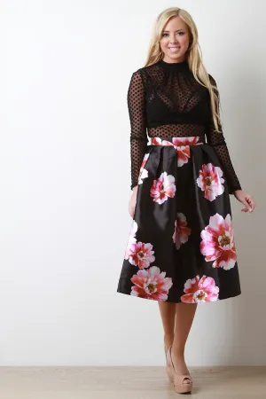 Peony Floral Box Pleated Skirt