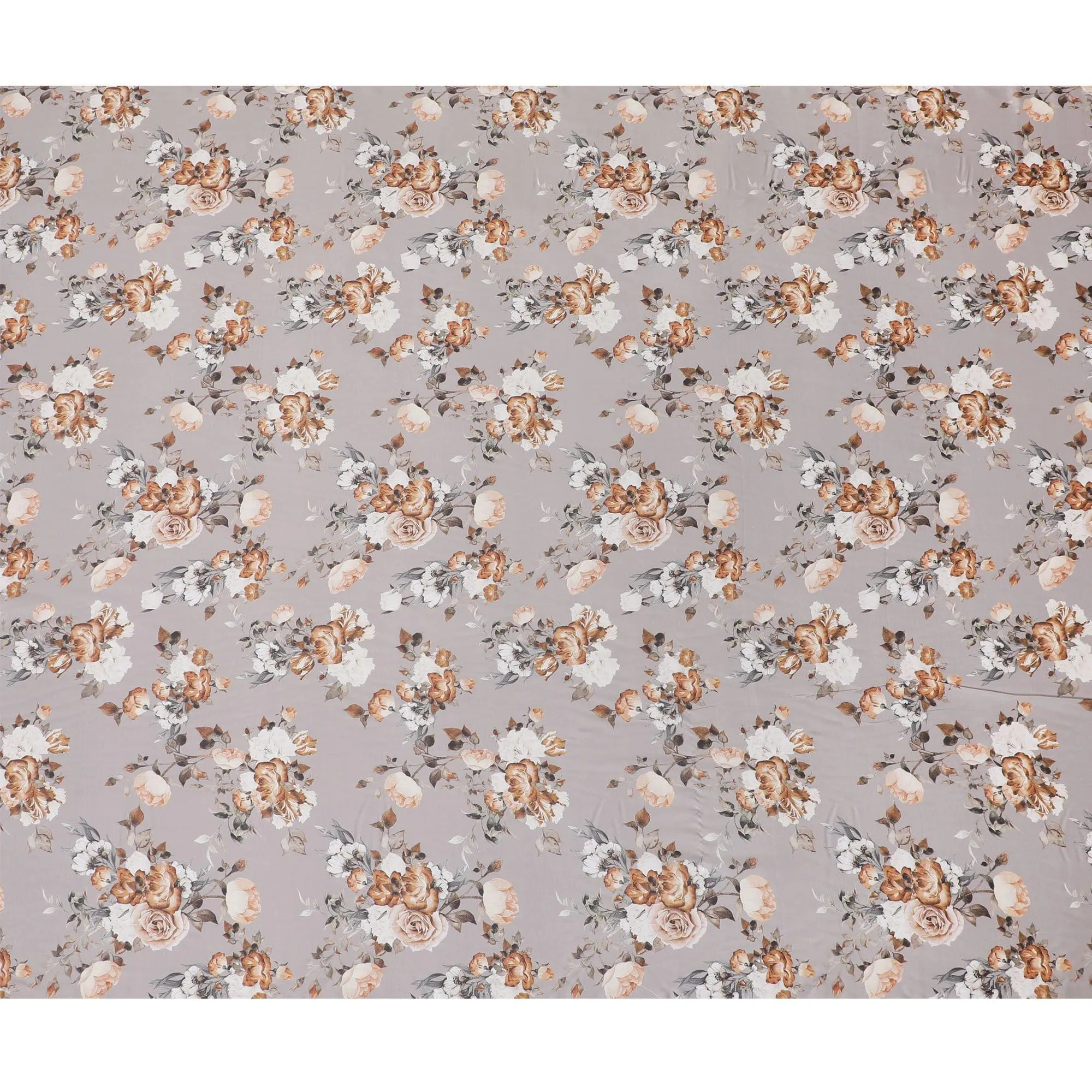 Pewter grey synthetic crepe fabric with multicolor print in floral design-D15666