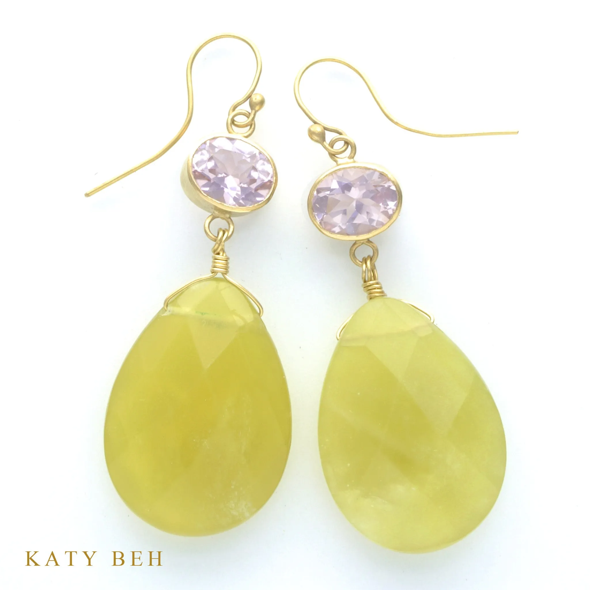 Pink Tourmaline and Olive Agate Earrings
