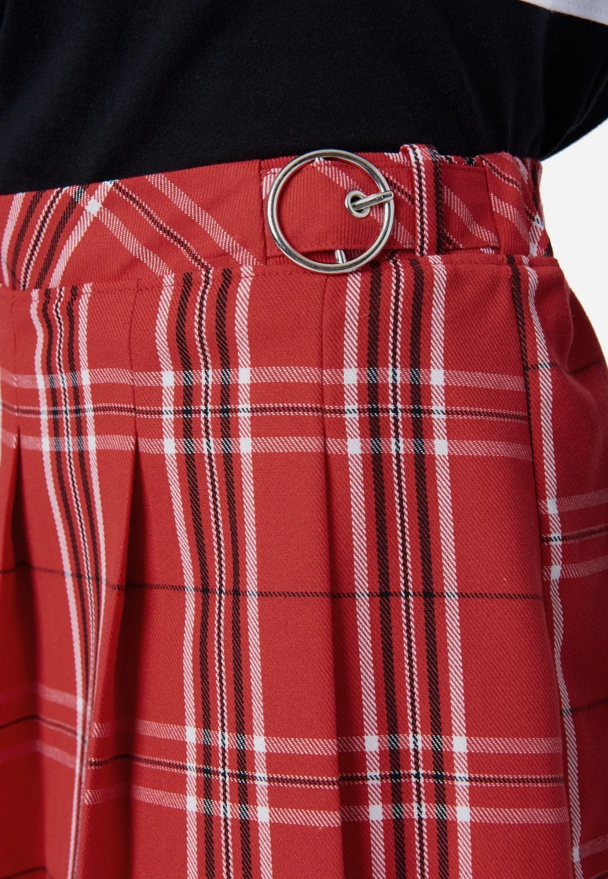 Plaid Belted Pleated Skirt