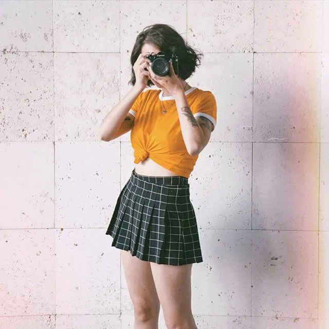 Plaid pleated skirt KF90749