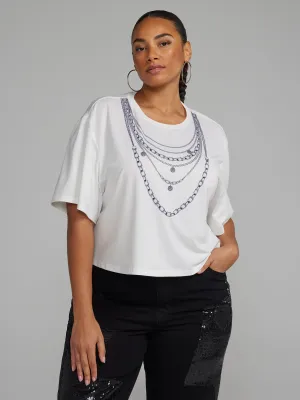 Plus Short Sleeves Graphic Chain Top