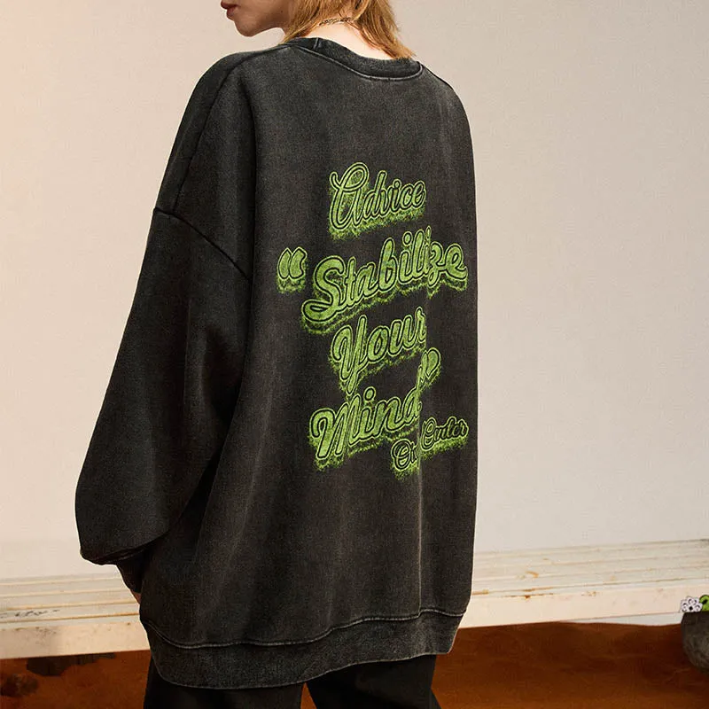 PopFlying Graphic Washed Sweatshirt Angry Face