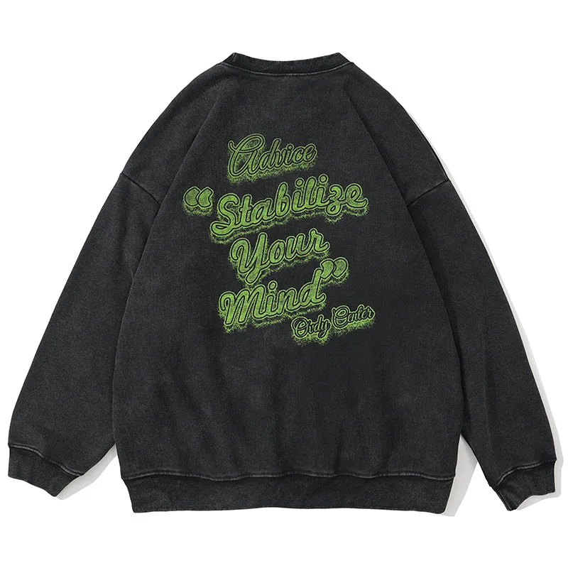 PopFlying Graphic Washed Sweatshirt Angry Face