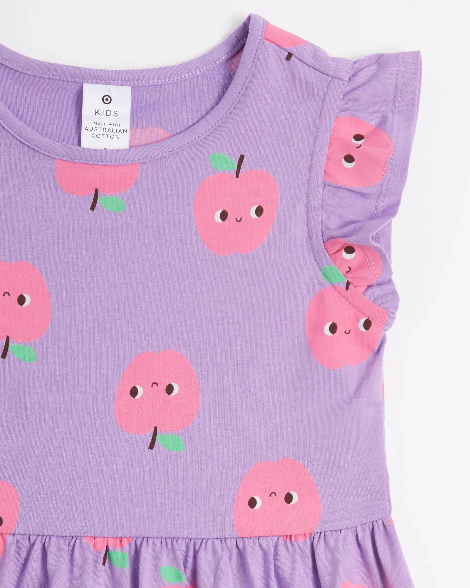 popular  Australian Cotton Frill Print Dress - Purple Apple