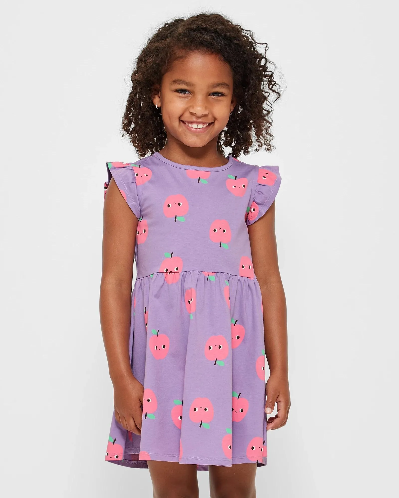 popular  Australian Cotton Frill Print Dress - Purple Apple