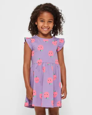popular  Australian Cotton Frill Print Dress - Purple Apple