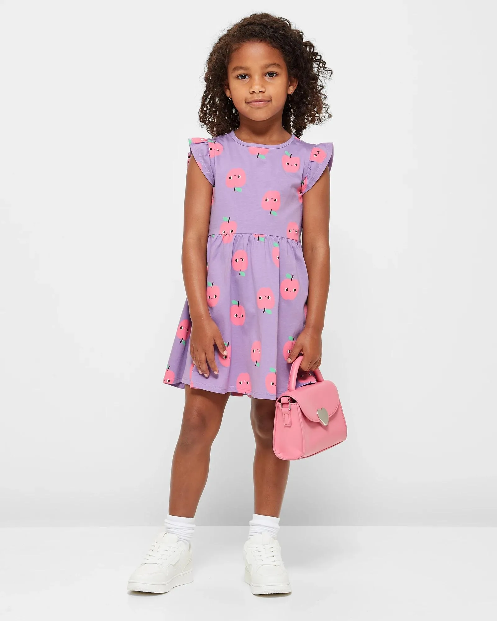 popular  Australian Cotton Frill Print Dress - Purple Apple