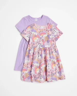 popular  Australian Cotton Print Dress 2 Pack - Purple Unicorn