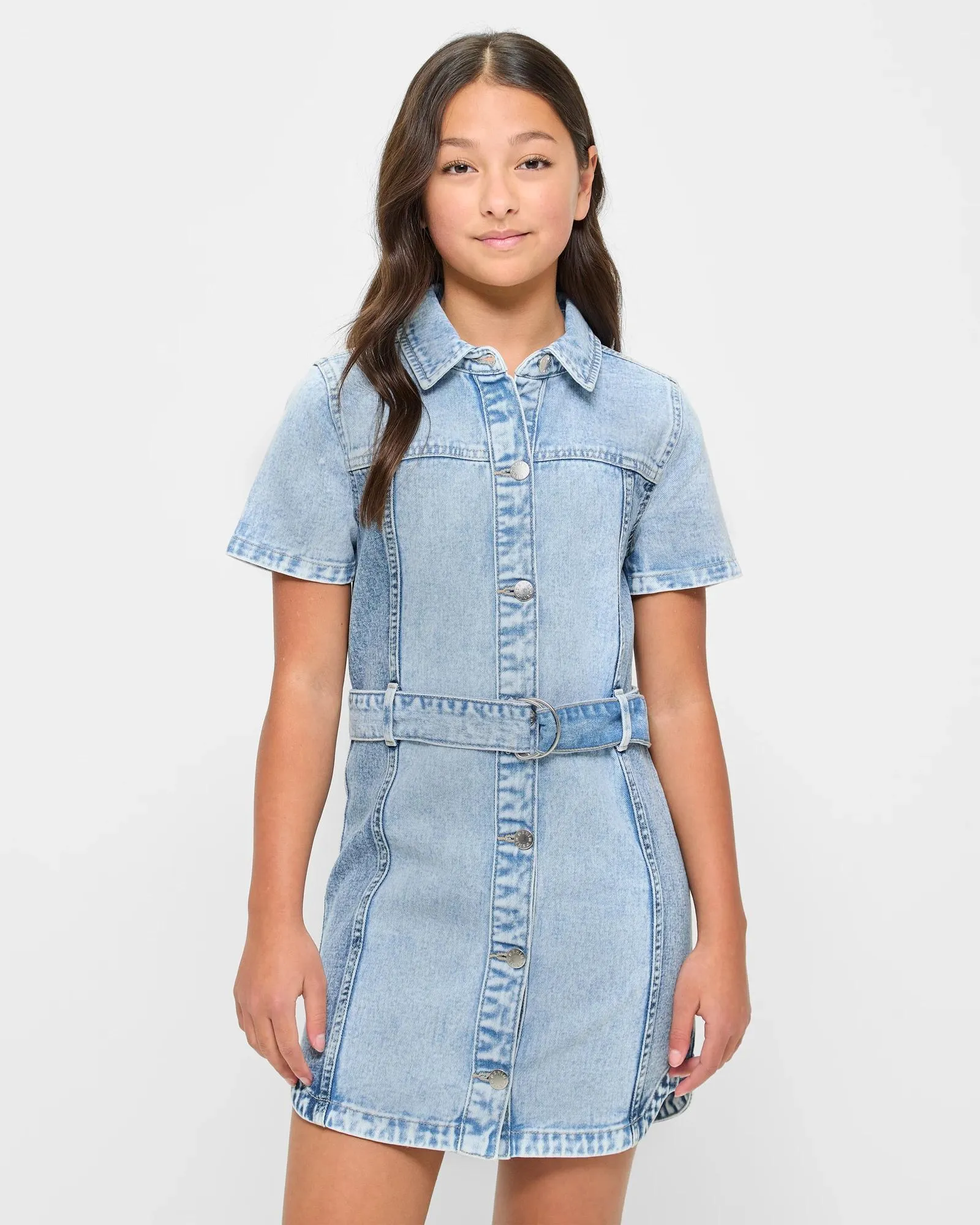 popular  Denim Two-Tone Shirt Dress