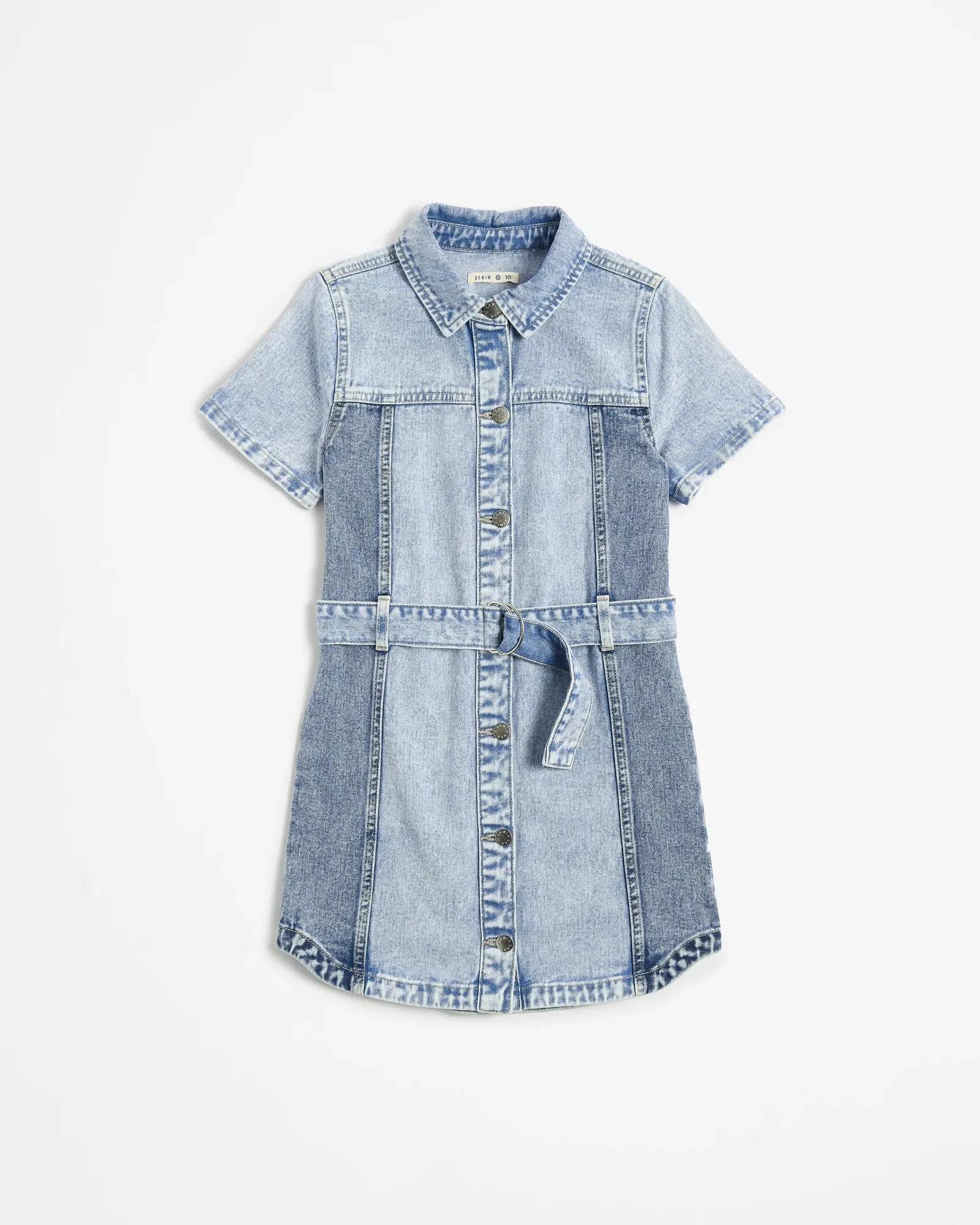 popular  Denim Two-Tone Shirt Dress