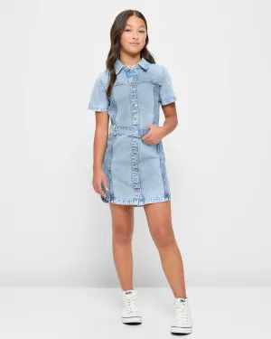 popular  Denim Two-Tone Shirt Dress