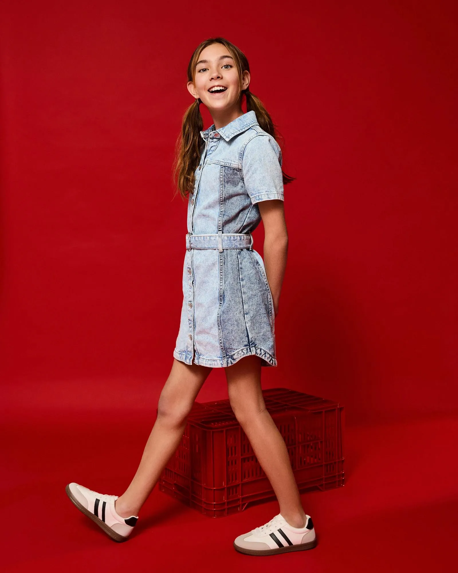 popular  Denim Two-Tone Shirt Dress
