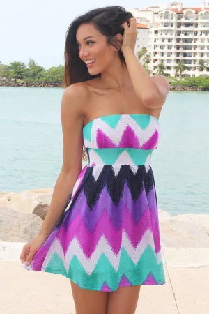 Purple and Jade Chevron Short Dress