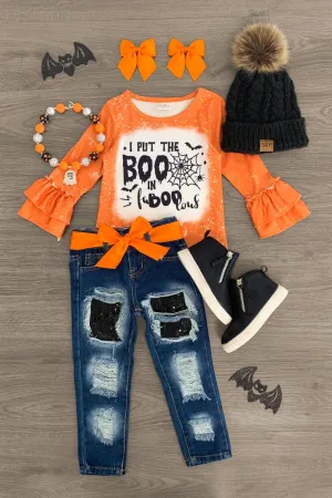 "I Put The Boo In FaBOOlous" Sequin Denim Set