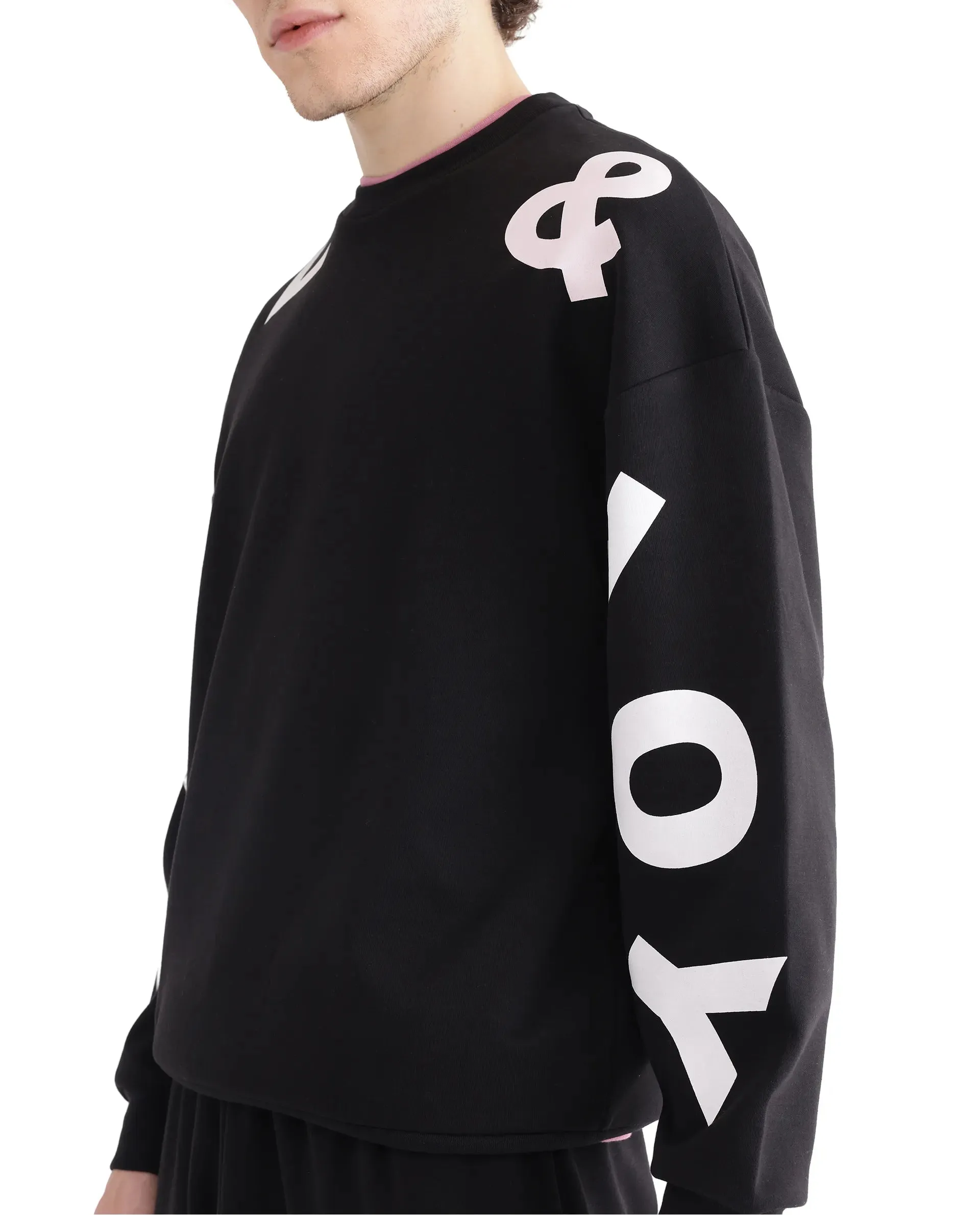 Rare Rabbit Men Ricot Black Full Sleeve Boxy Fit Printed Sweatshirt
