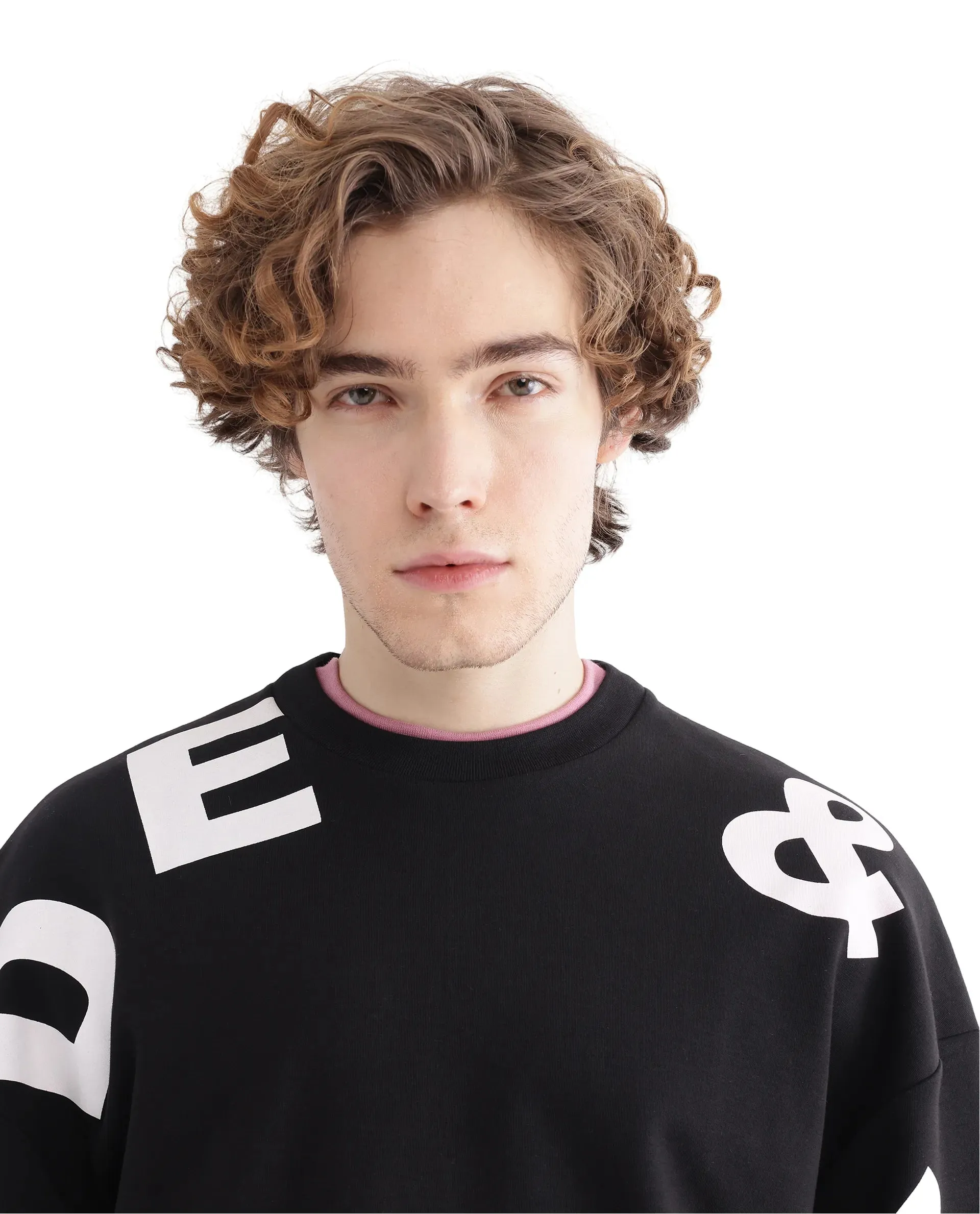 Rare Rabbit Men Ricot Black Full Sleeve Boxy Fit Printed Sweatshirt