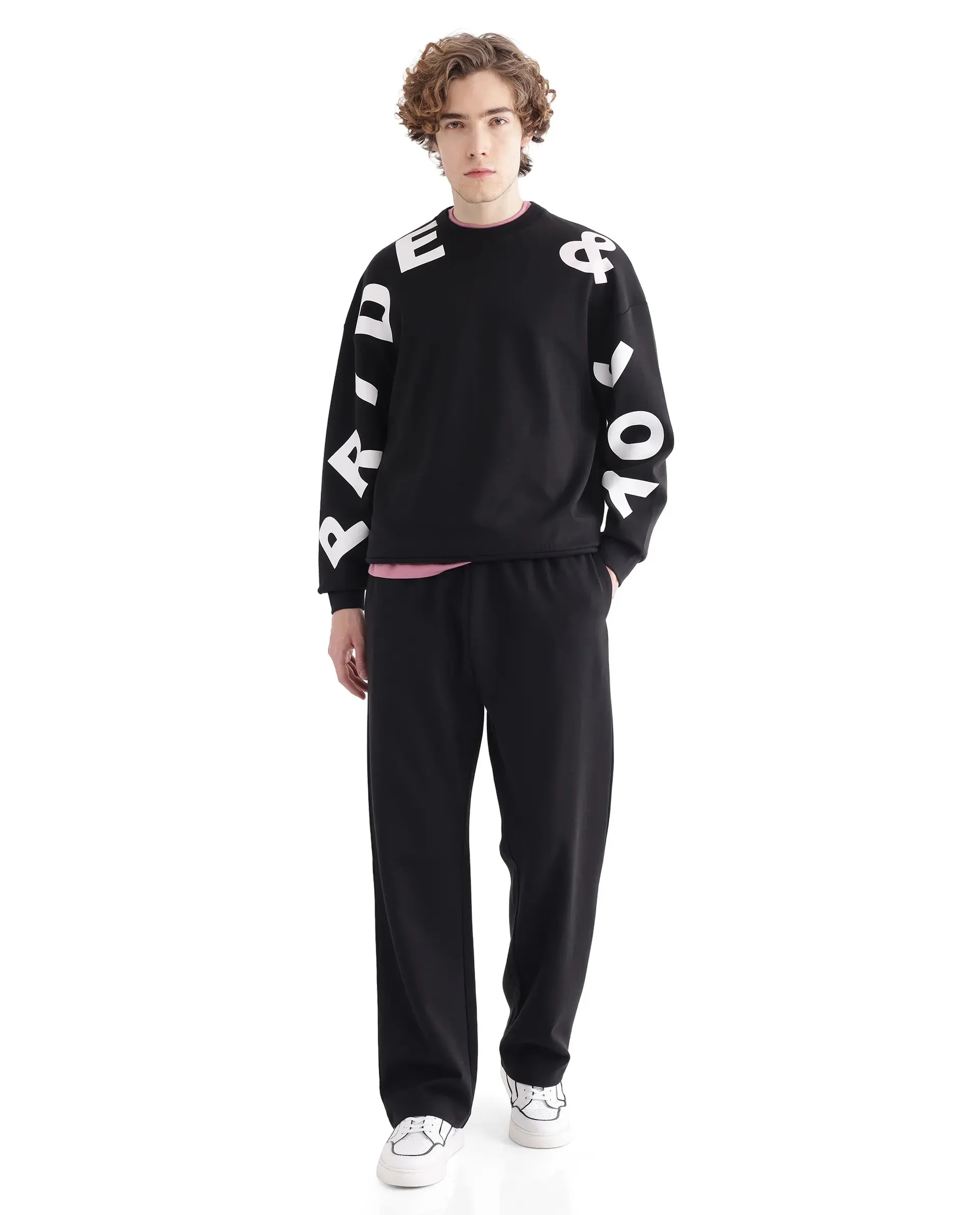 Rare Rabbit Men Ricot Black Full Sleeve Boxy Fit Printed Sweatshirt