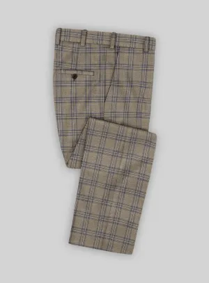 Reda Sand Brown Checks Wool Pants