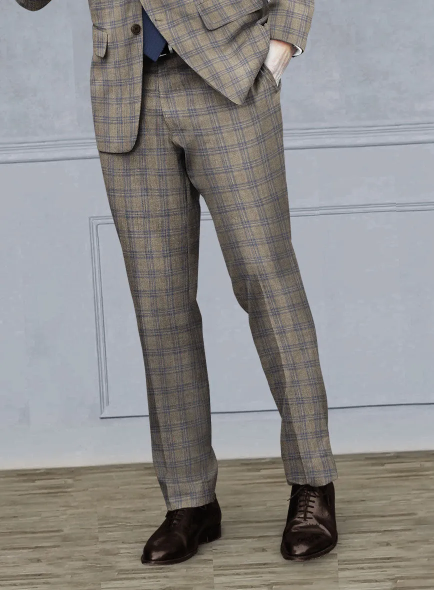 Reda Sand Brown Checks Wool Pants