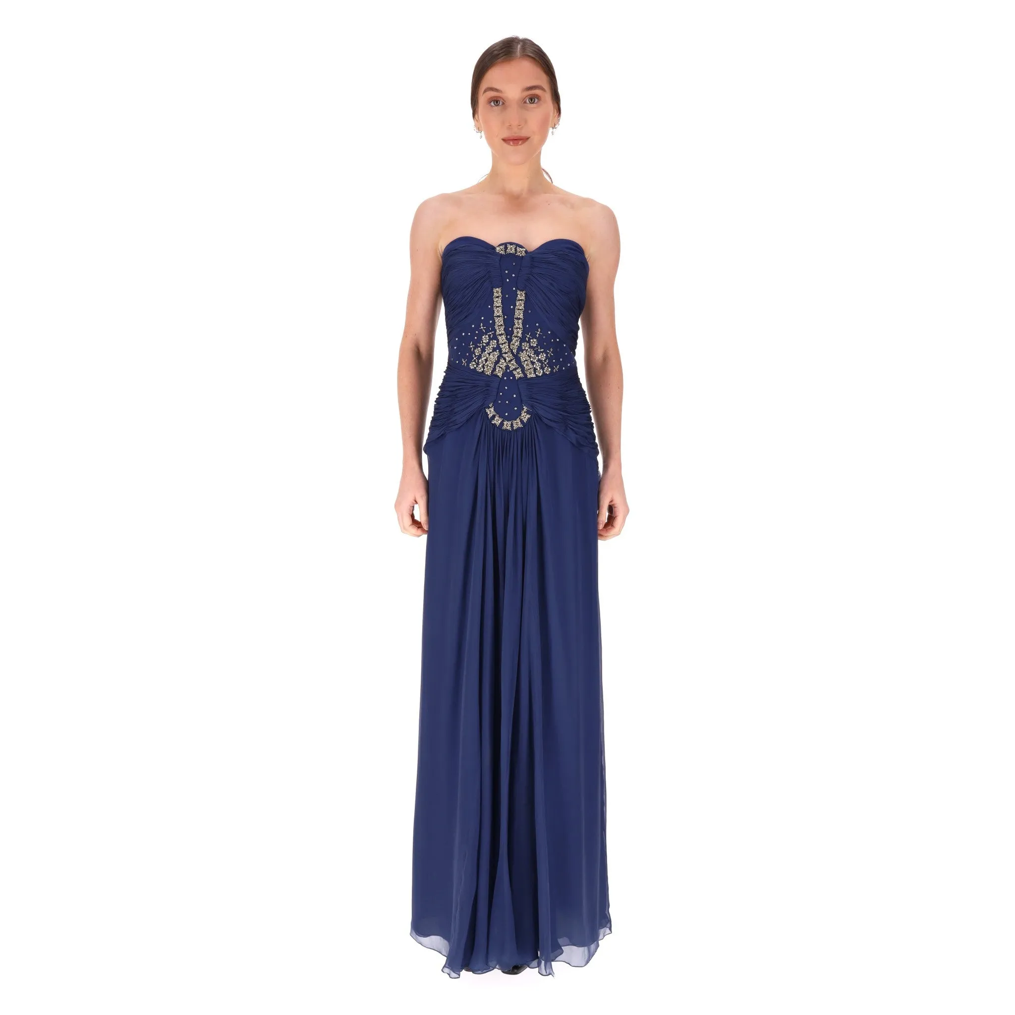 Roberto Cavalli Jewel Embellished Silk Evening Gown. Size 44IT