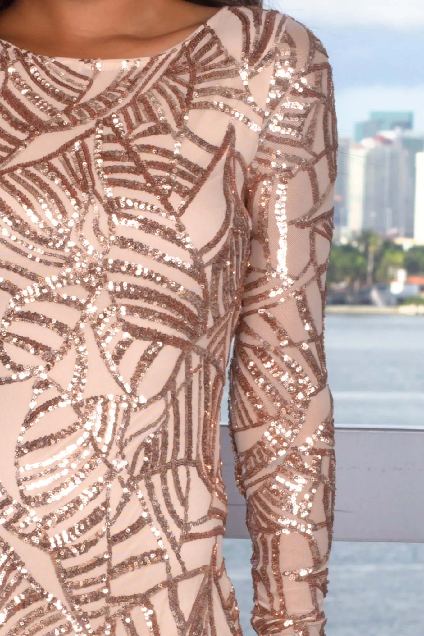 Rose Gold Short Dress with Sequin Detail