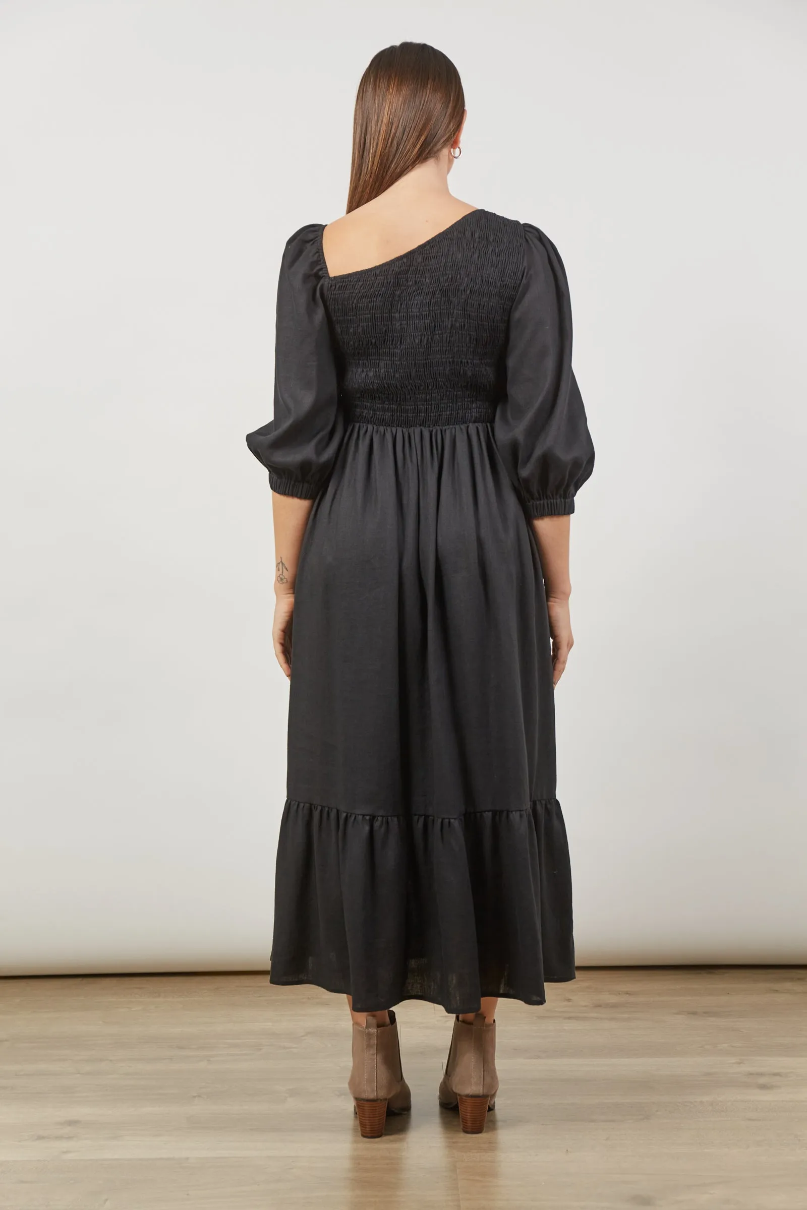 SALE - Panorama Linen Maxi Dress - Onyx Black