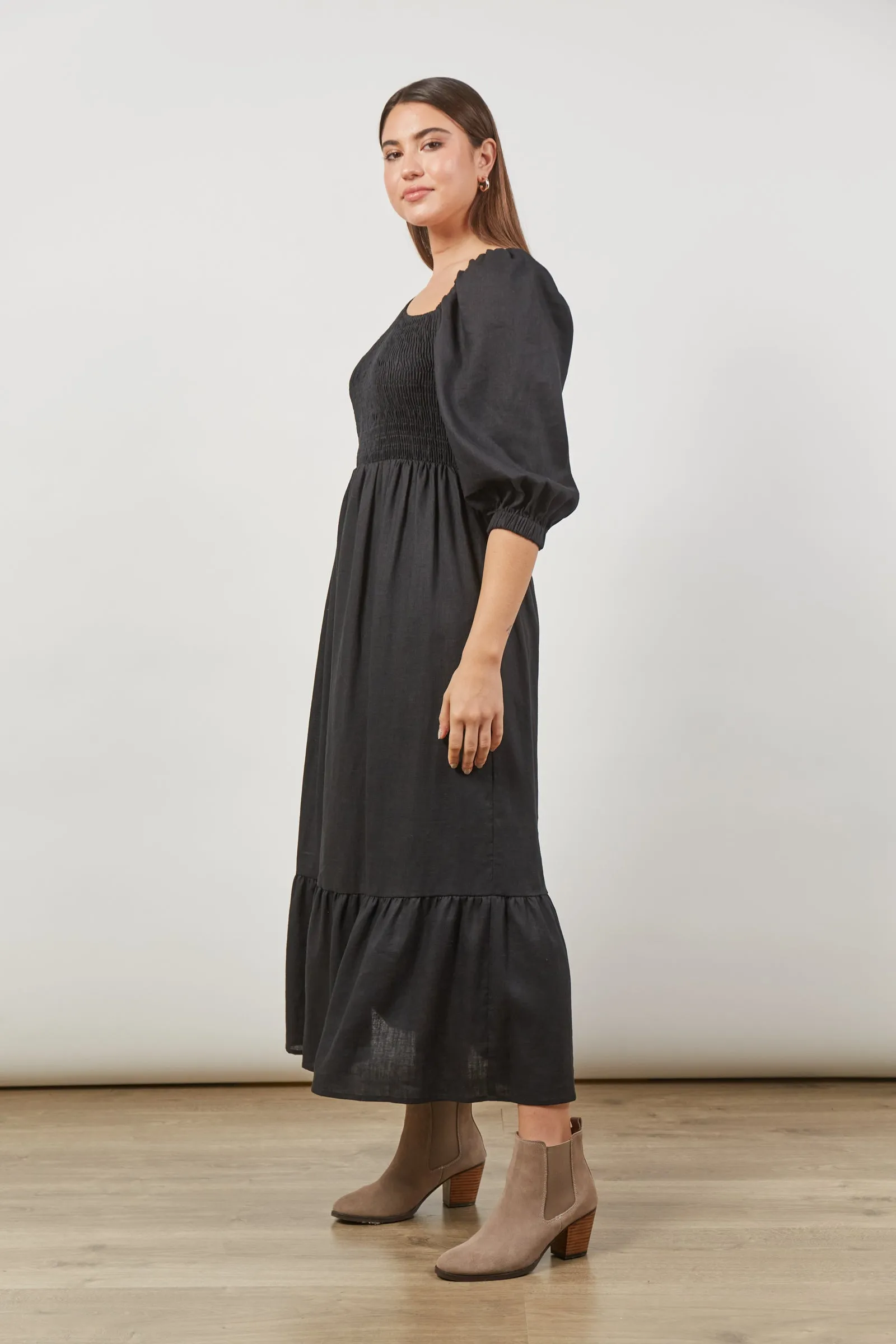 SALE - Panorama Linen Maxi Dress - Onyx Black