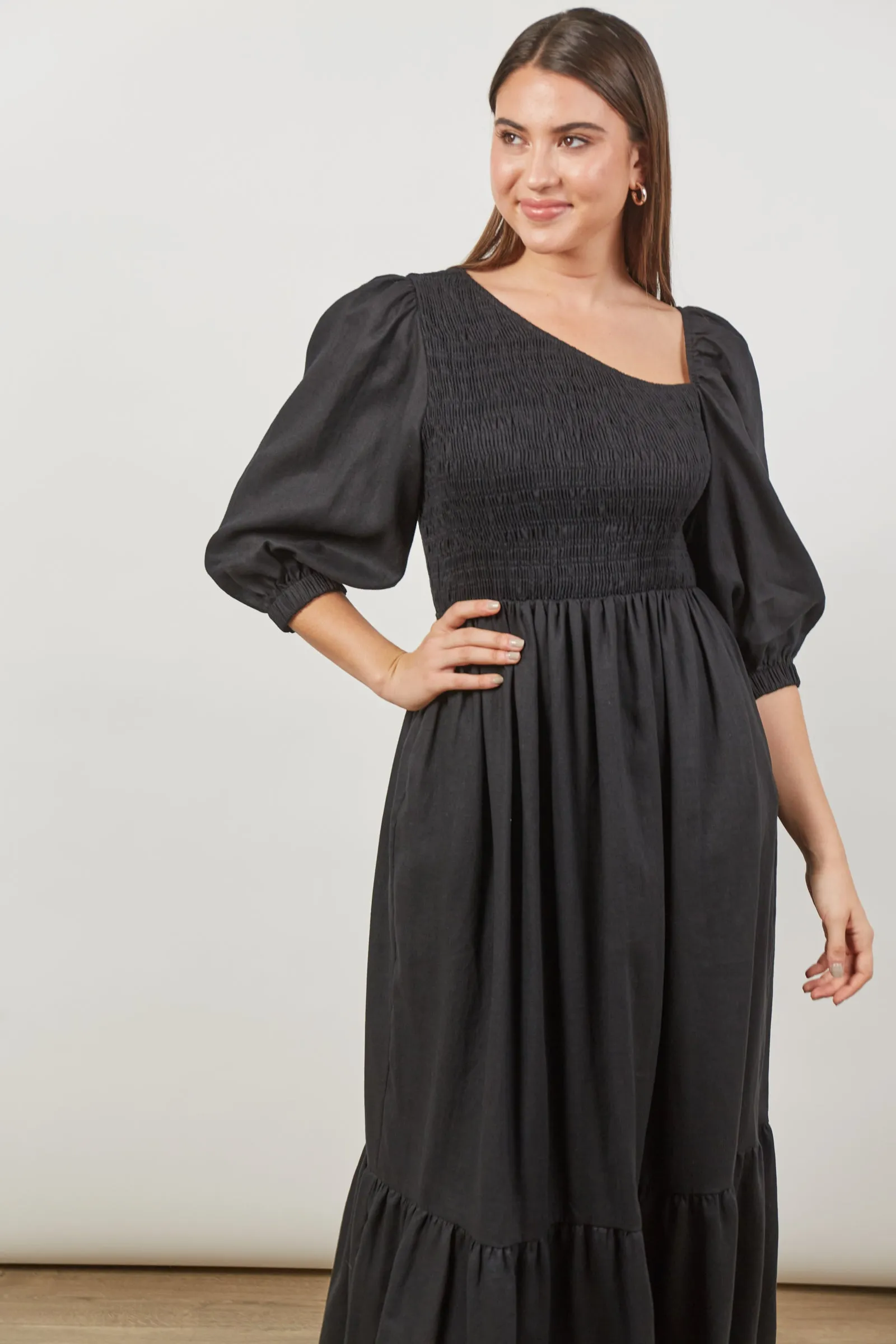SALE - Panorama Linen Maxi Dress - Onyx Black