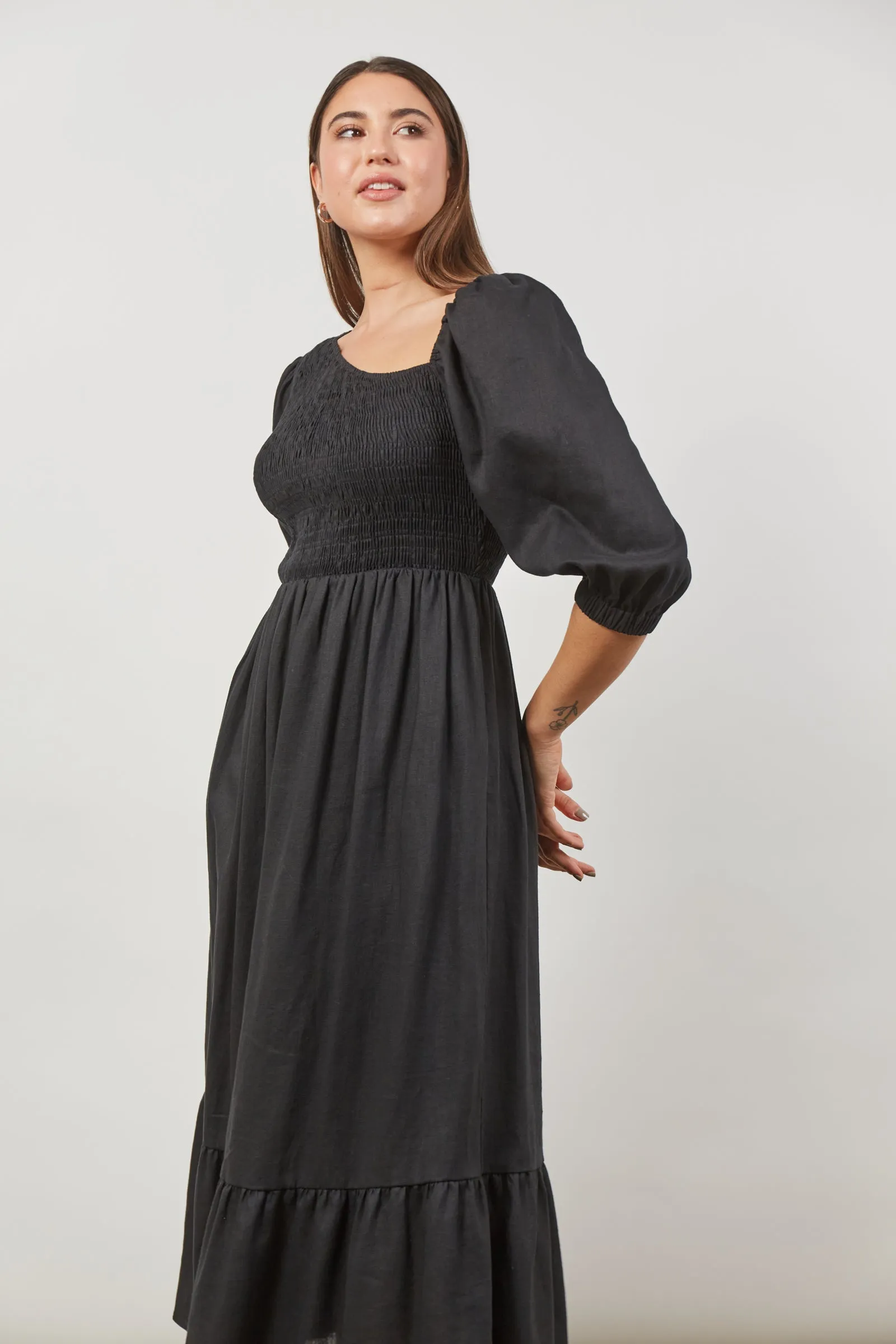 SALE - Panorama Linen Maxi Dress - Onyx Black