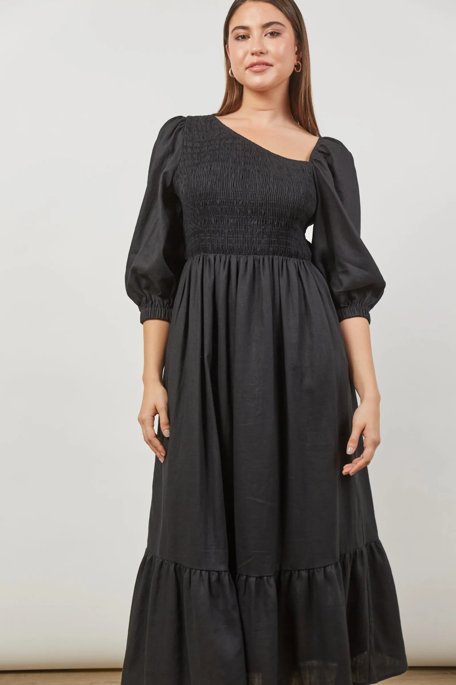 SALE - Panorama Linen Maxi Dress - Onyx Black