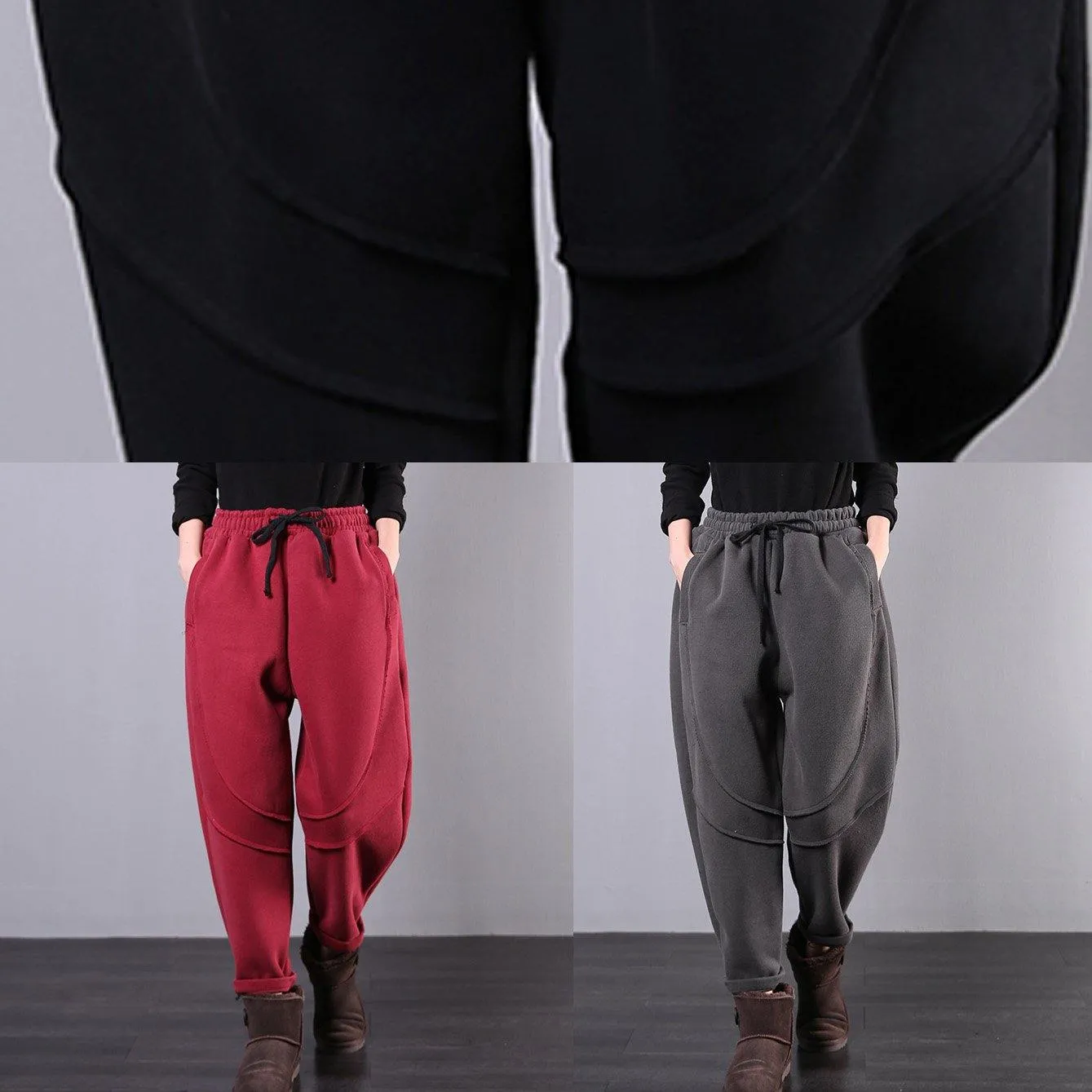 Simple gray women pants plus size clothing elastic waist drawstring Photography trousers