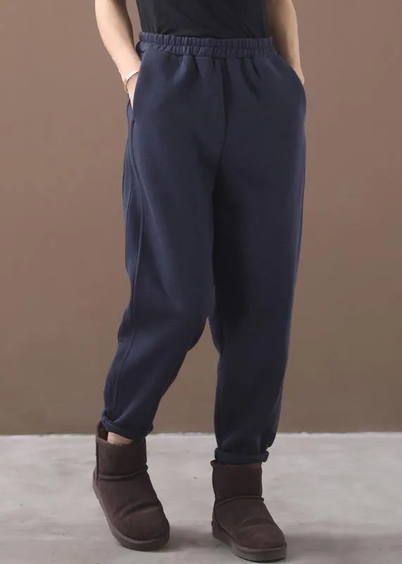Simple navy winter Jeans  thick elastic waist Inspiration women trousers