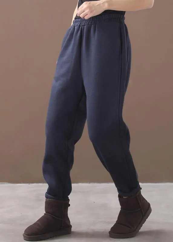 Simple navy winter Jeans  thick elastic waist Inspiration women trousers