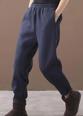 Simple navy winter Jeans  thick elastic waist Inspiration women trousers