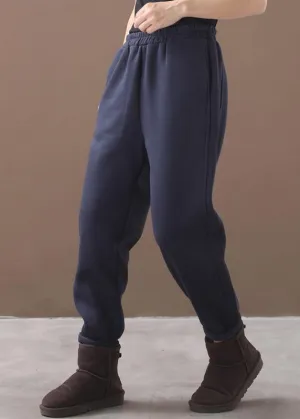 Simple navy winter Jeans  thick elastic waist Inspiration women trousers